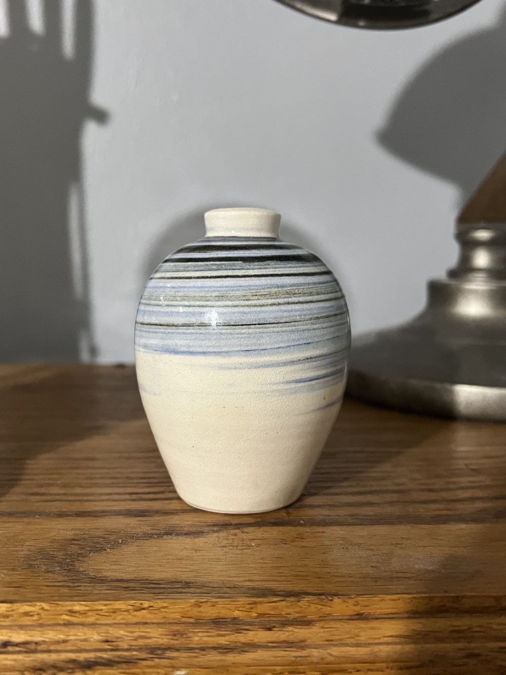 Art Pottery Small Blue & Grey Striped Vase