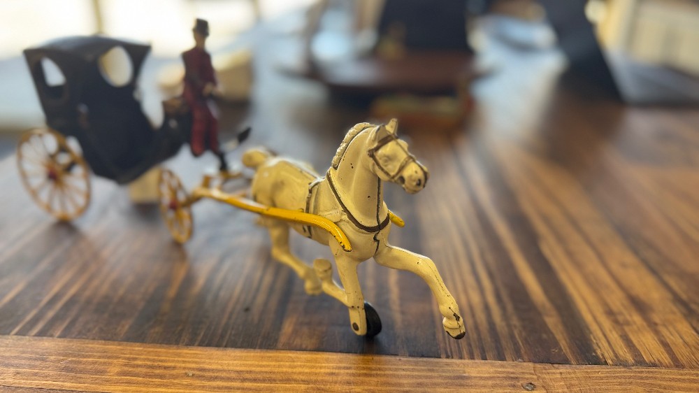 Antique - Cast Iron Horse Drawn Toy Carriage