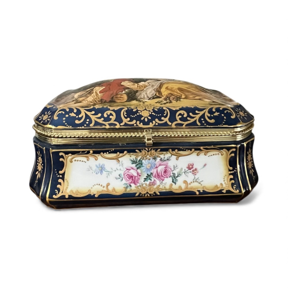 Sevres Style RS Prussia Cobalt Porcelain & Gilt Brass Box (C2)