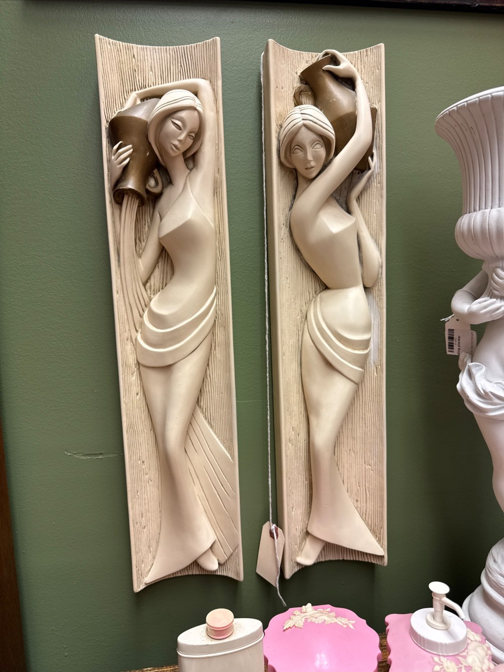 Pair Vintage MCM 1960s Chalkware Women