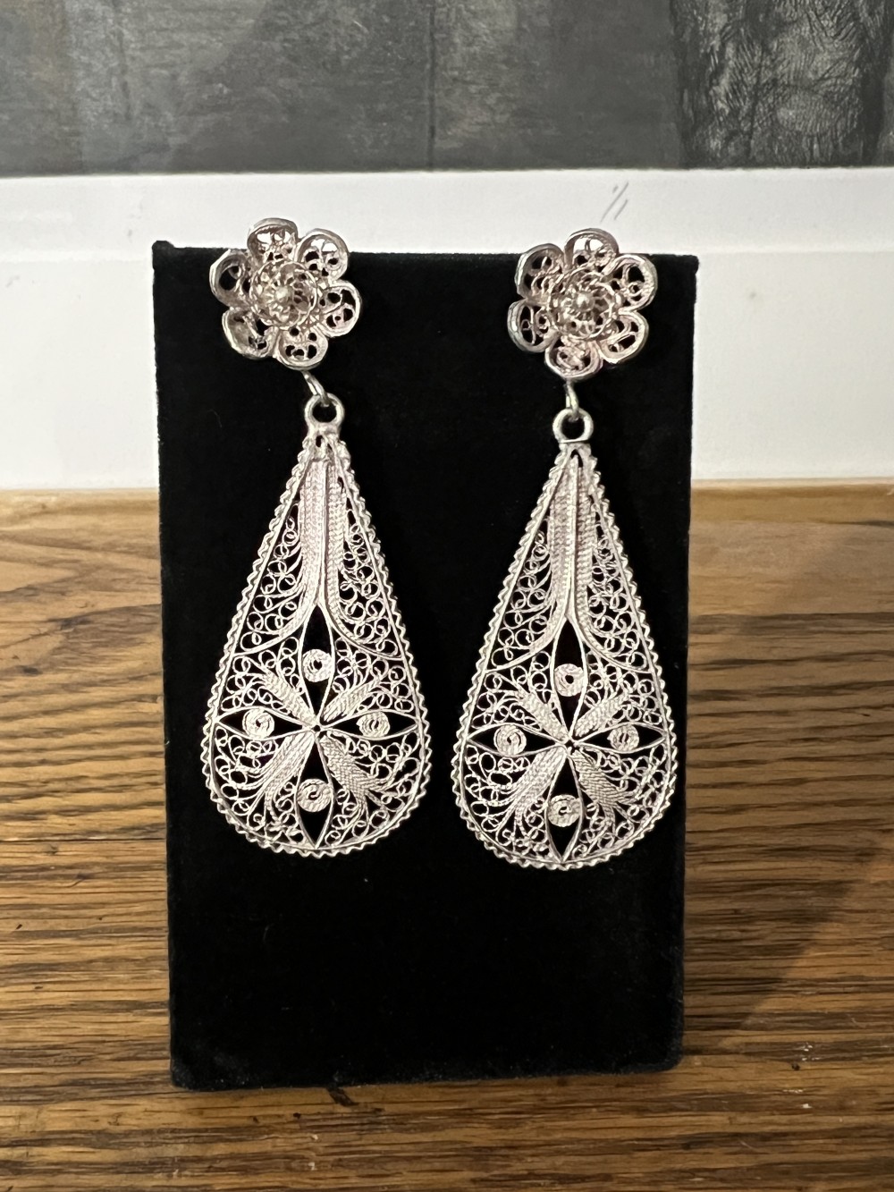 Vintage Silver Floral Filligree Earrings