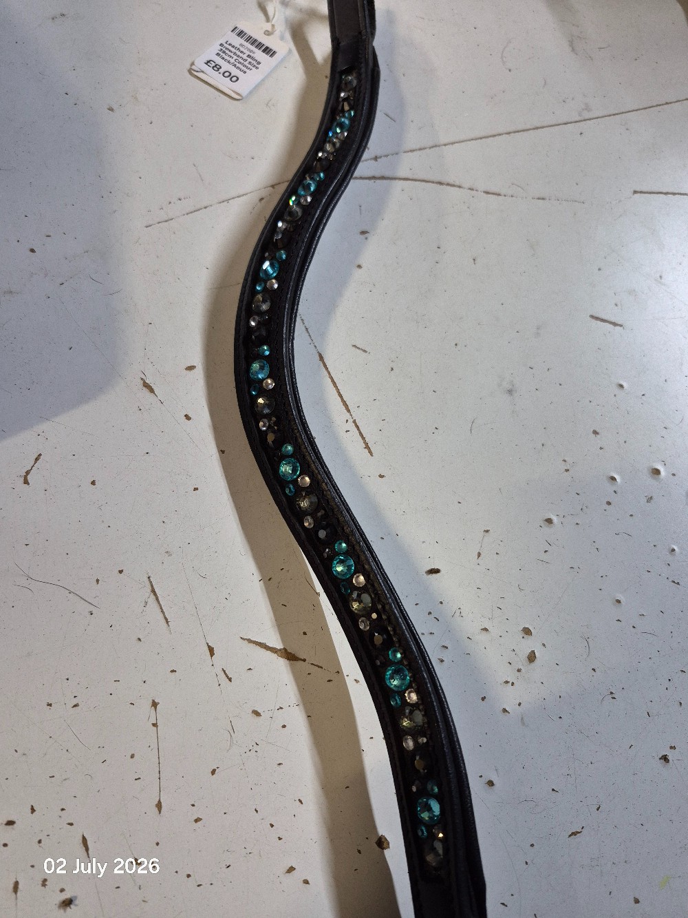 Leather Bling Browband Size 39cm Colour Black/Aqua USED