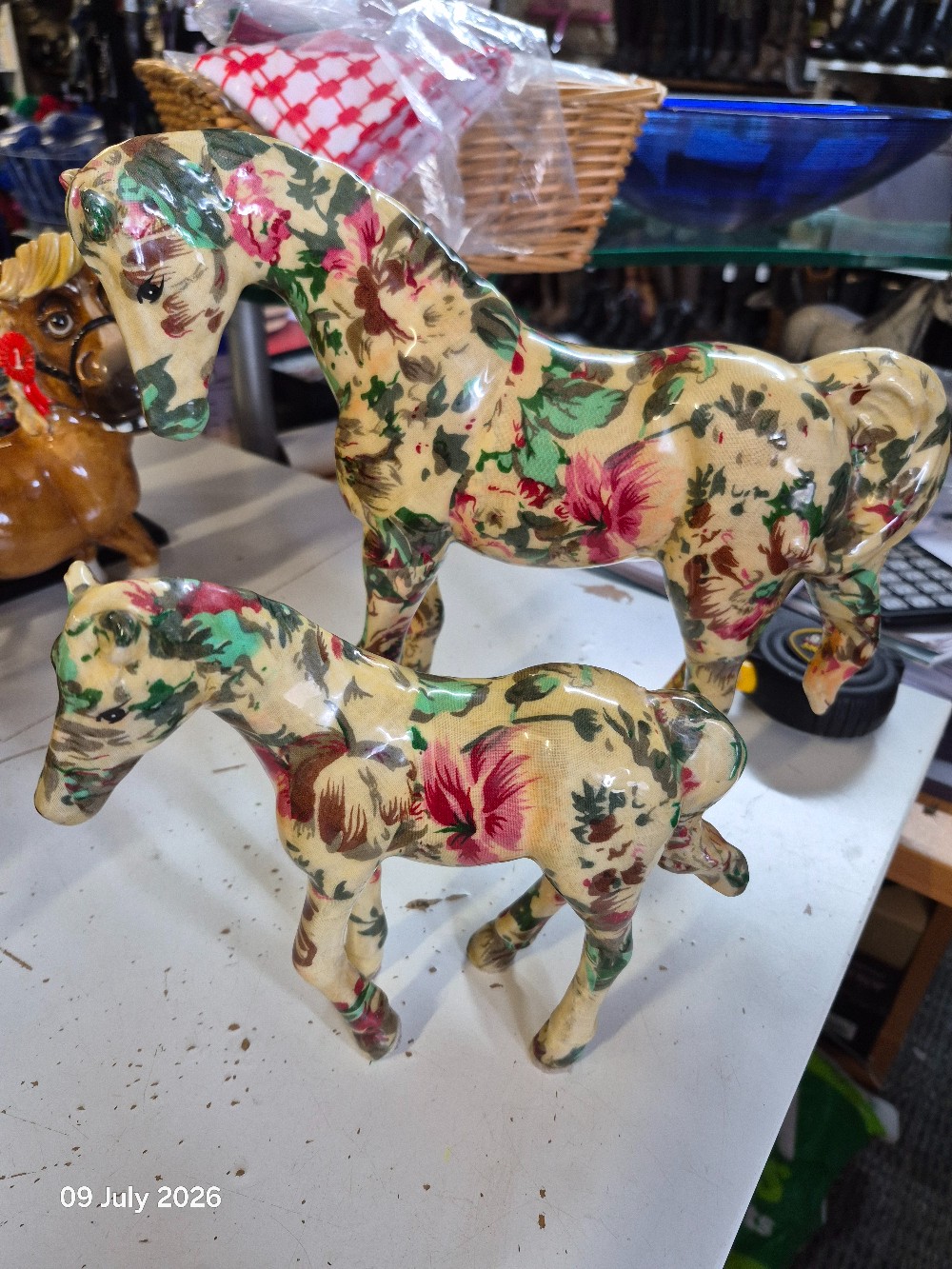 Collage Decoupage Horse & Foal Ornaments USED