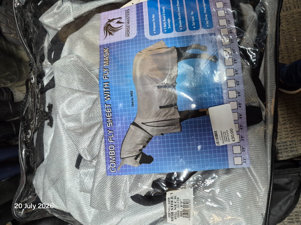 Horse Masters Combo Fly Sheet with Mask Size 6'0 Silver BNWT