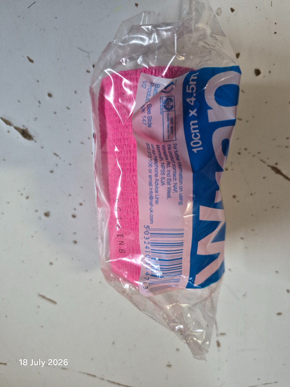NAF Natural Lint Wrap Size 10cm x 4.5mtr Pink BNWT