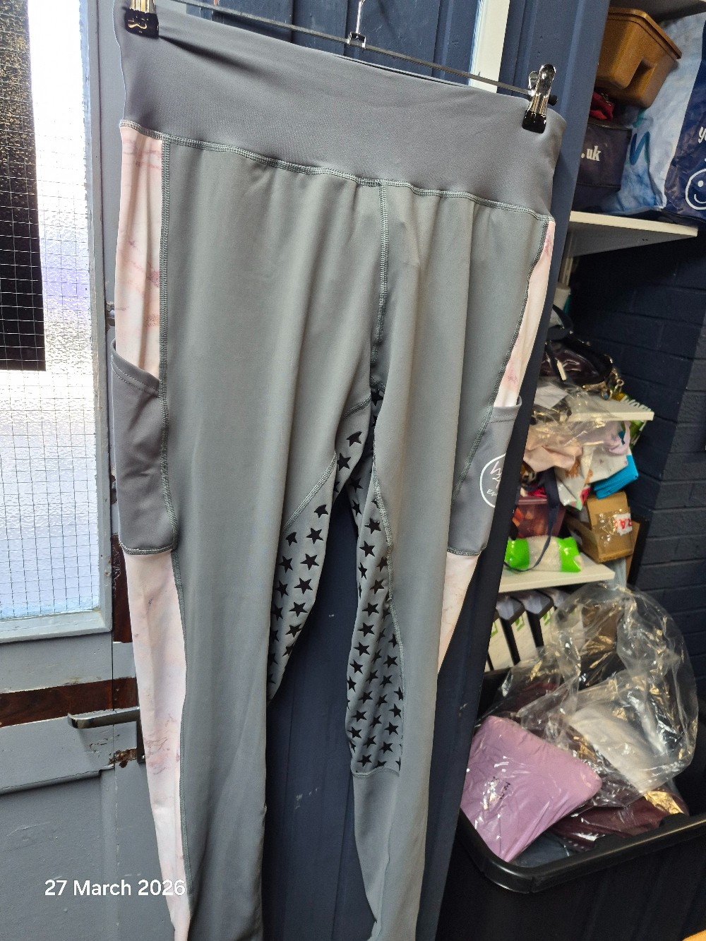 Haute To Trot Riding Tights Size UK 20 Grey/Pink BNWT