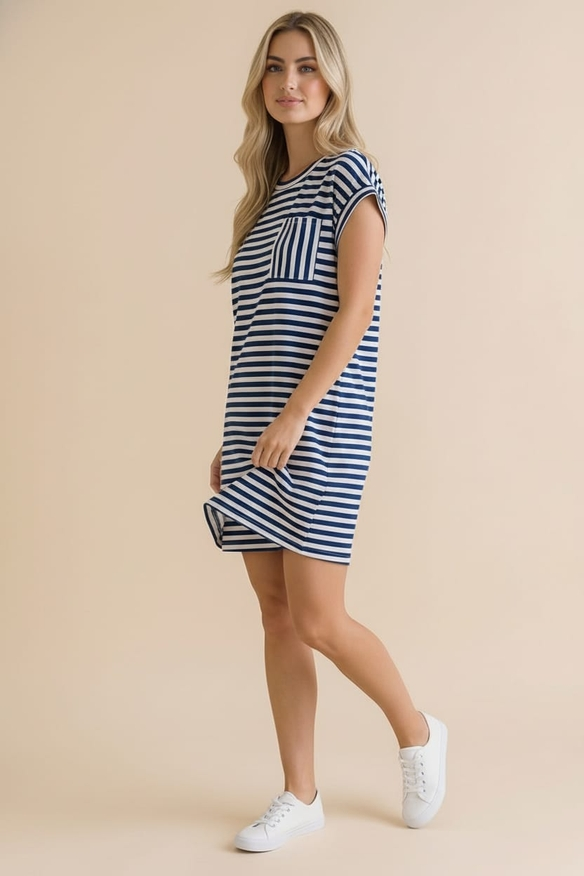 Crew Neck Stripe French Terry T-Shirt Dress