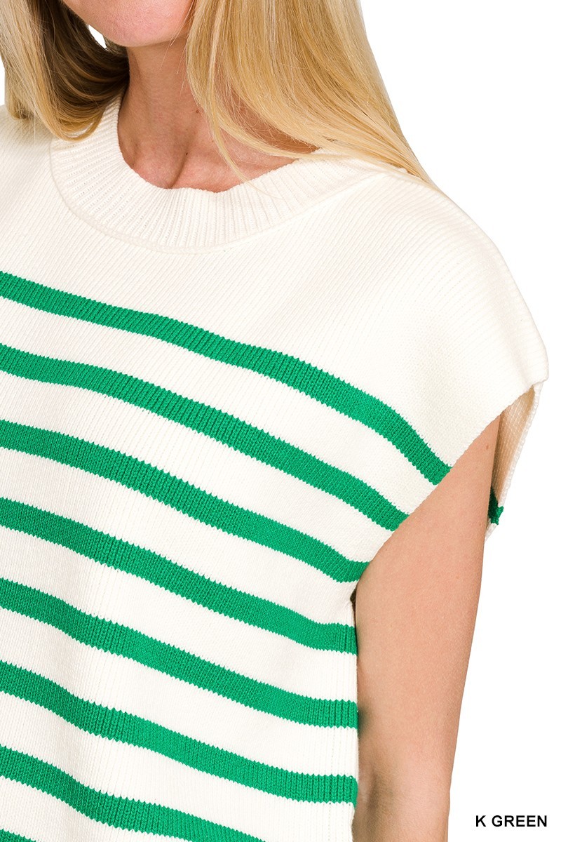 Oversized Crew Neck Stripe Sweater Vest - Green