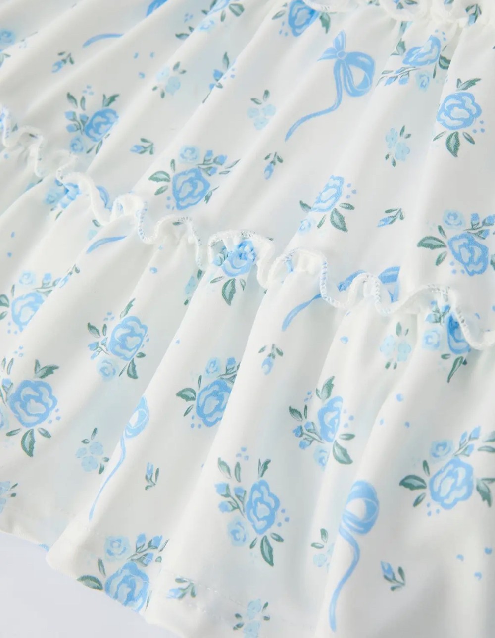 Blue Floral Bow Strap Dress