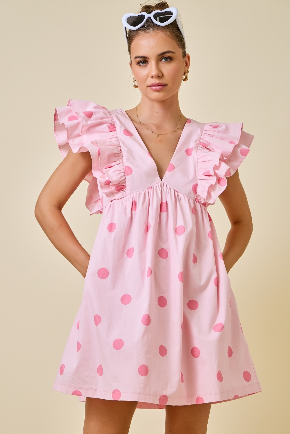 Polkadots Ruffle Dress With Gathered Empire Waist