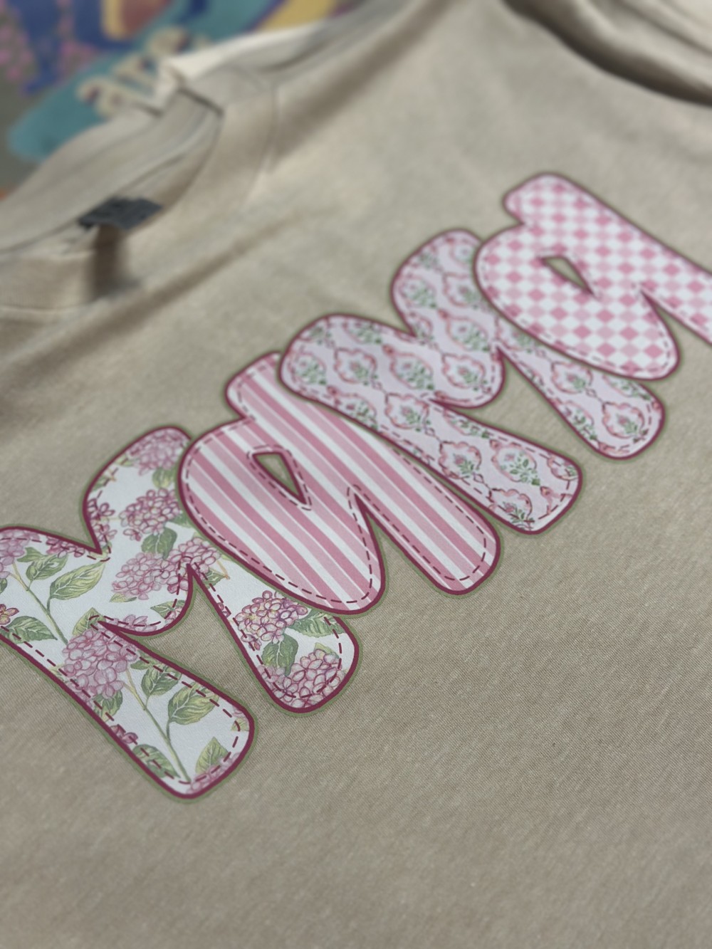 Mama Pink Floral Chic Tan T-Shirt