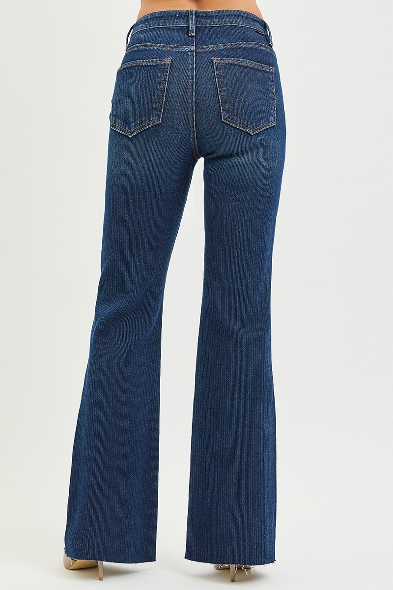 High Rise Flare Jeans With Corduroy Like Texture