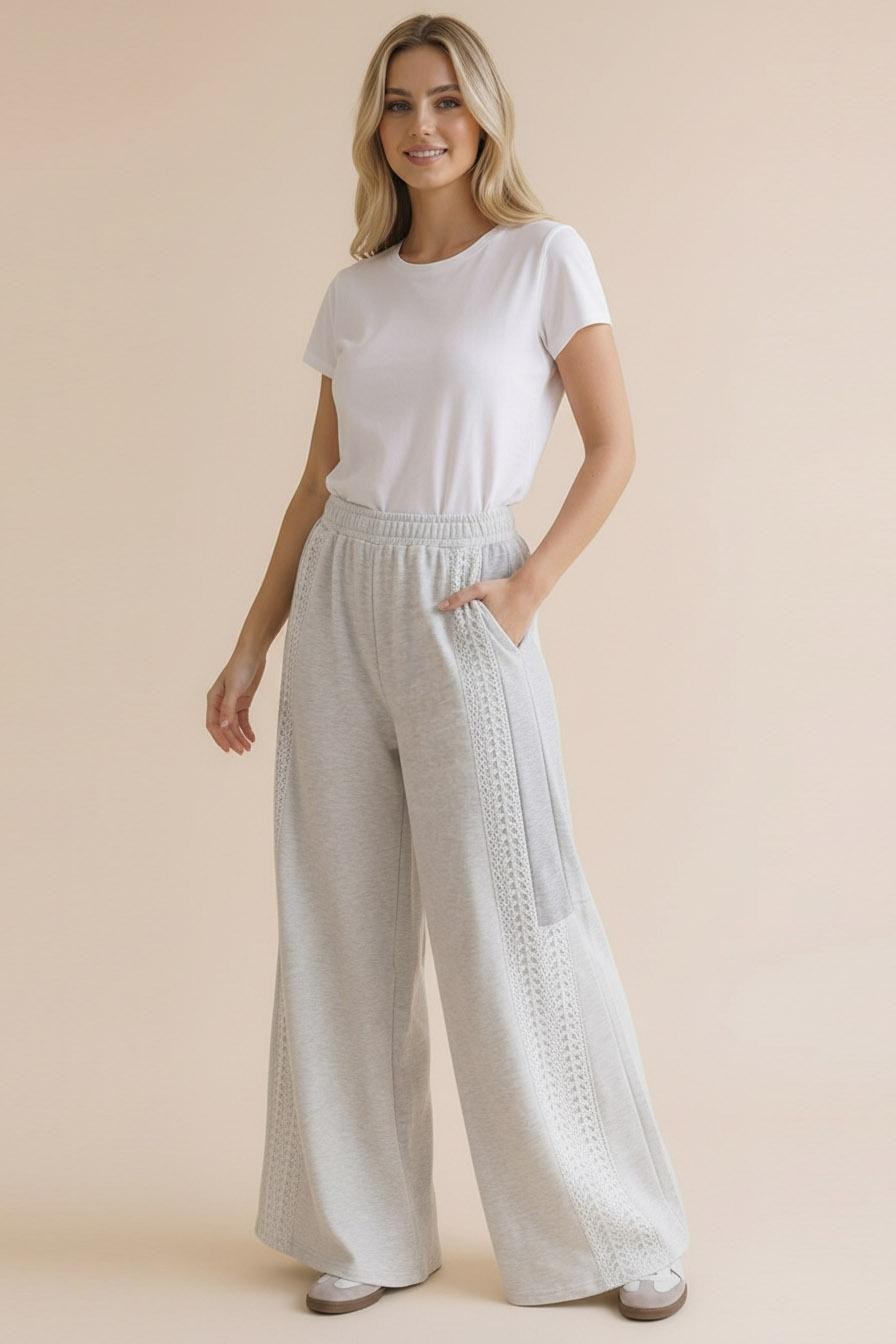 French Terry Lace Color Block Wide Pants