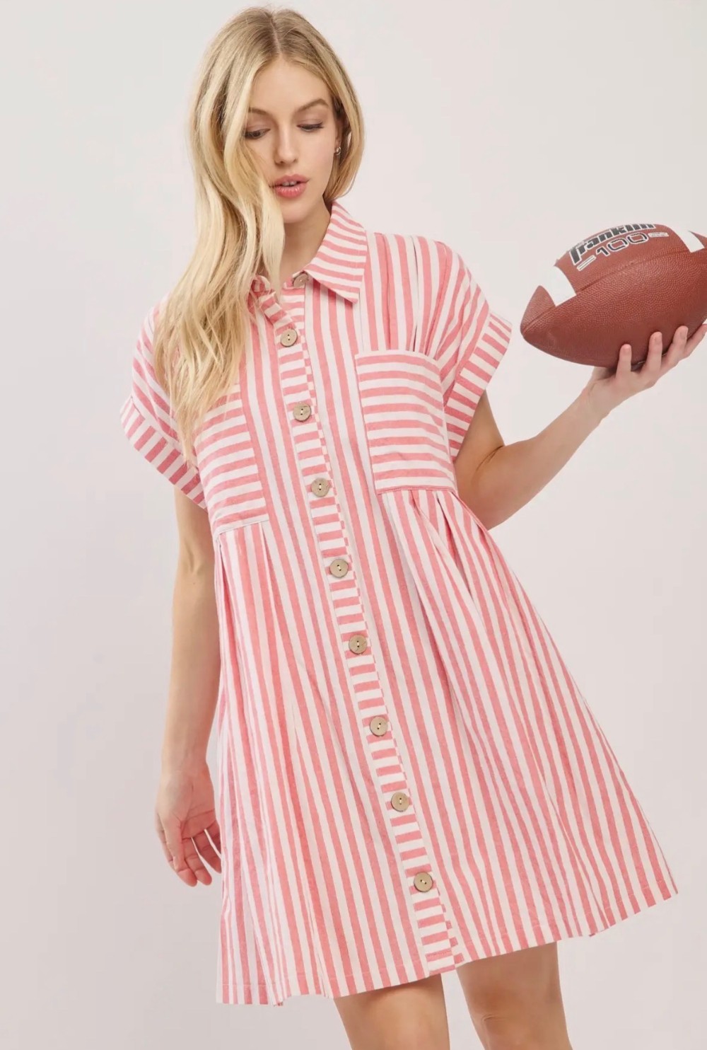 Cotton Striped Button Down Tunic Dress