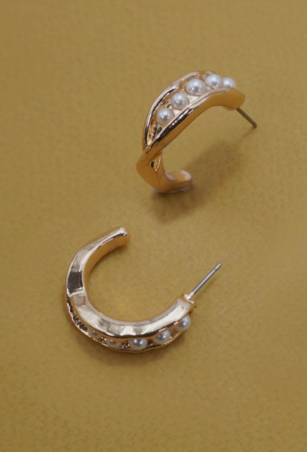 Intertwined Pearl Hoop Titanium Post Earrings