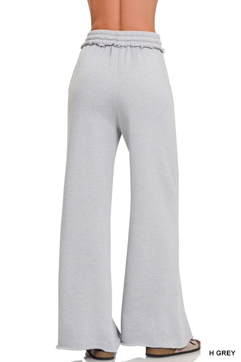 Fleece Exposed Seam Wide Leg Sweatpants Grey
