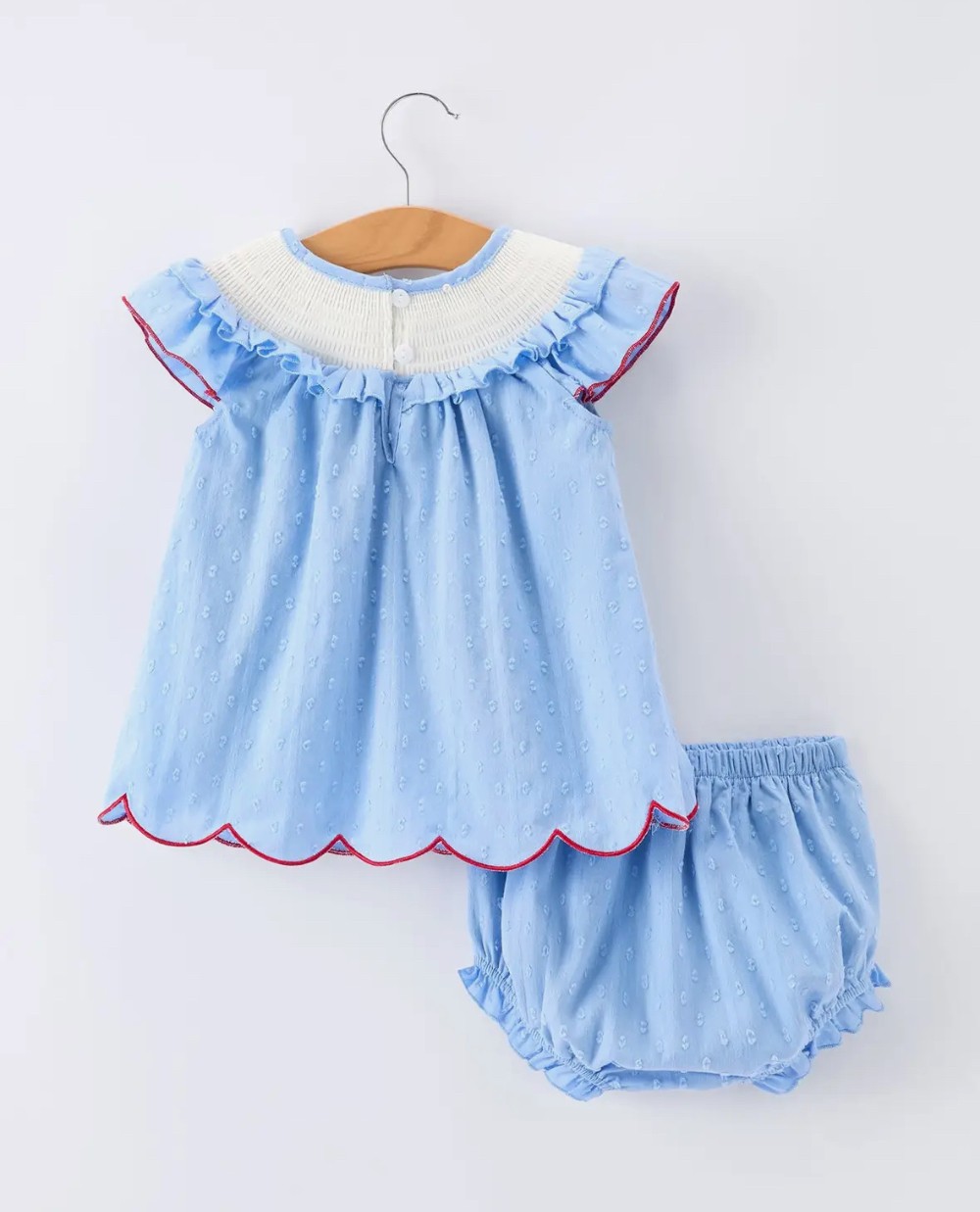 American Flag Embroidered Ruffle Collar Bloomer Set