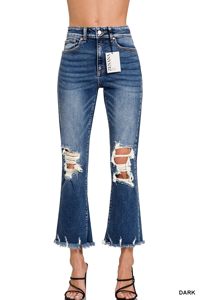 Distressed knee and hem denim pants
