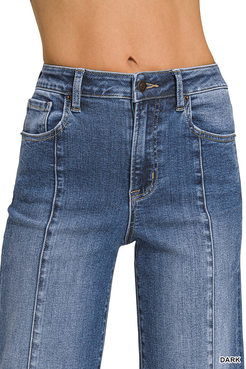 Wide-leg Center Seam Cropped Denim Pants