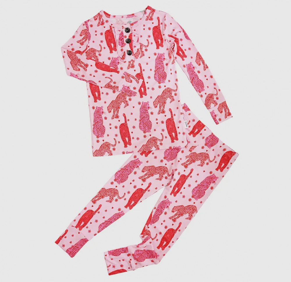 Pink Leopard Ruffle Bamboo Lounge Set