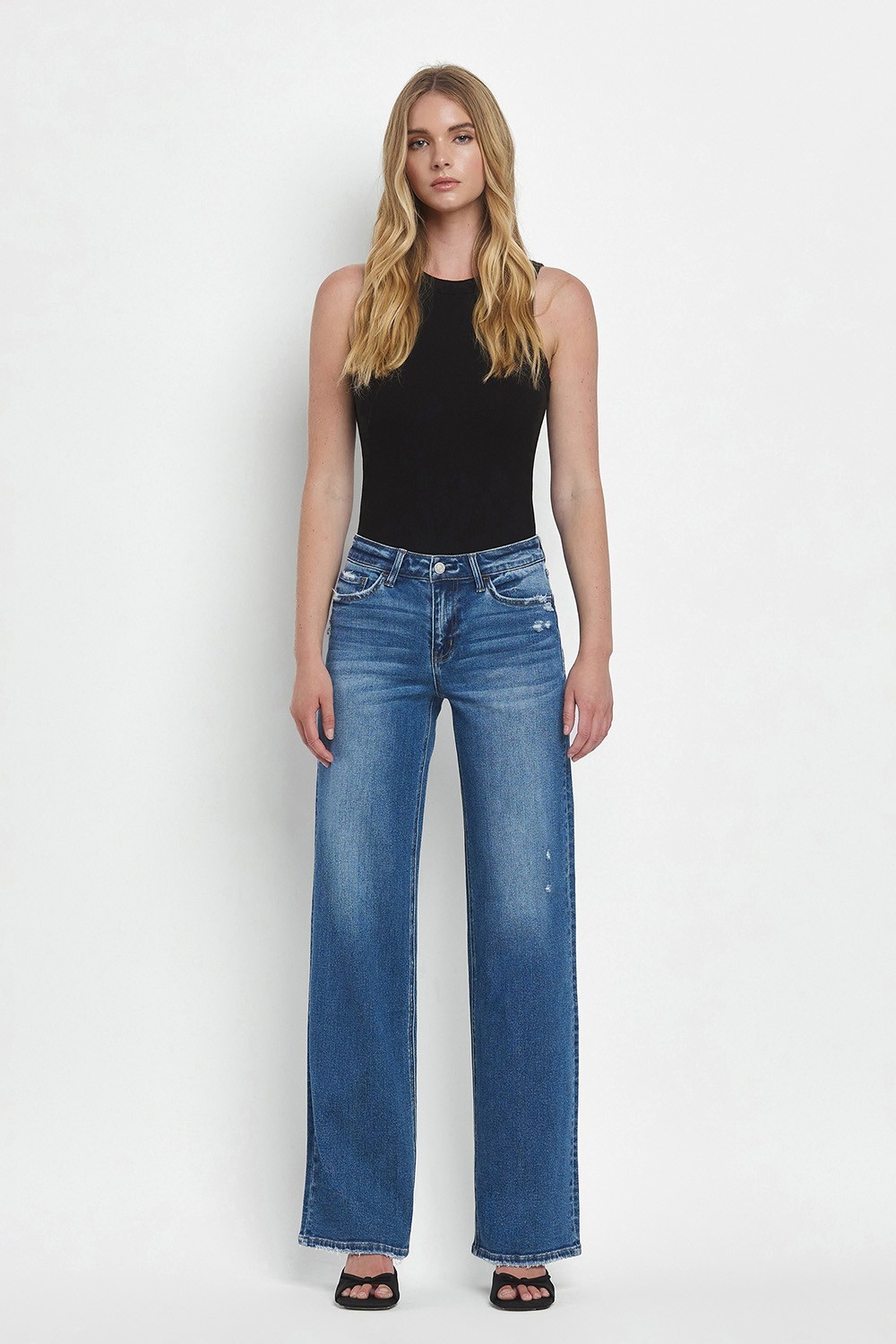 VERVET Mid Rise Full Length Wide Leg Jeans