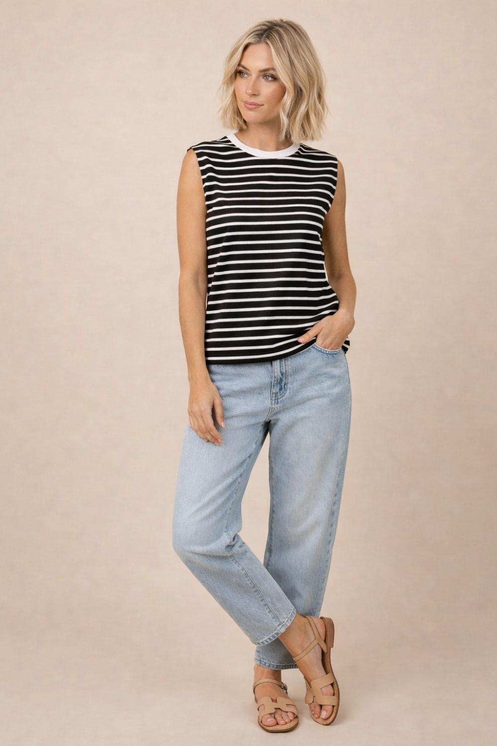 Classic Striped Sleeveless Tank - Black