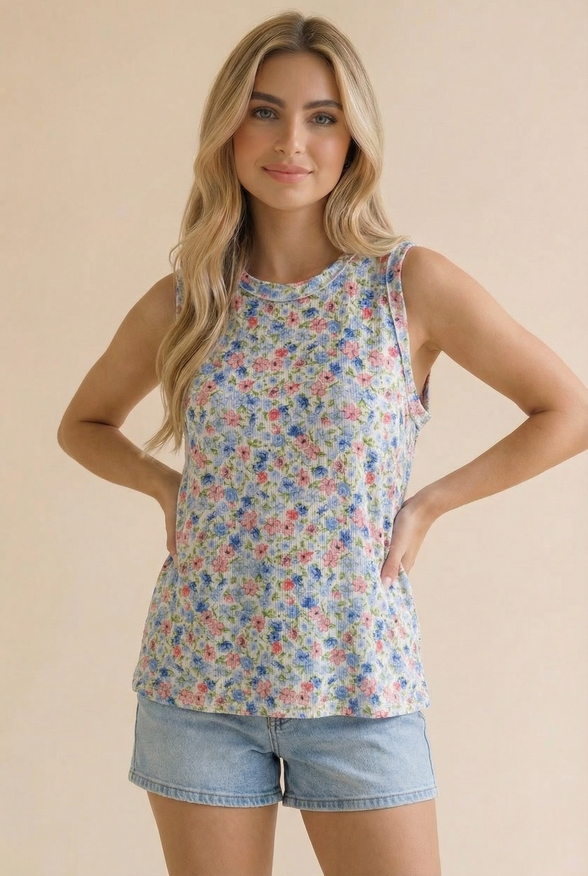 Round Neck Banded Sleeveless Knit Top