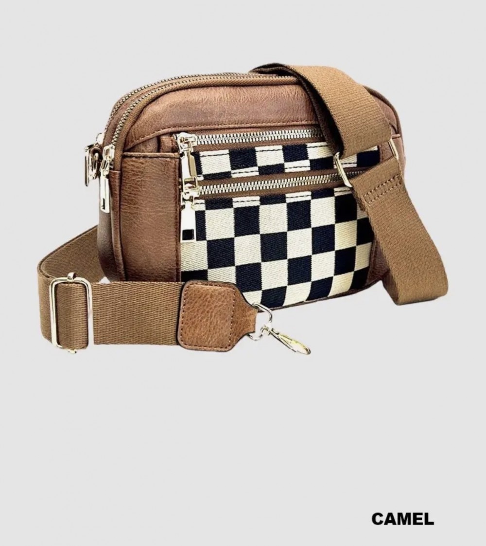 Camel Checkered Shoulder Bag