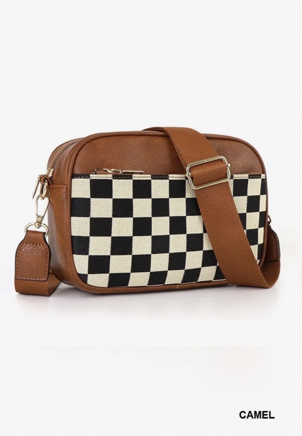 Camel Checkered Crossbody
