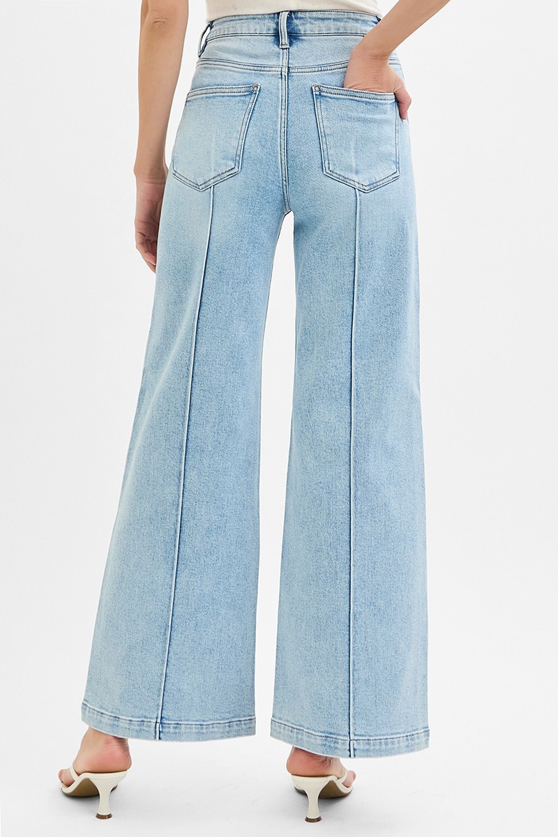 High Waist Wide Leg Pintuck Detailed Jeans