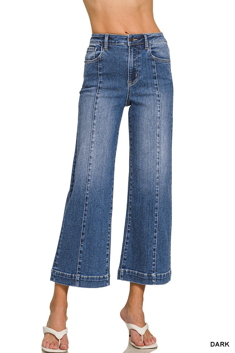 Wide-leg Center Seam Cropped Denim Pants
