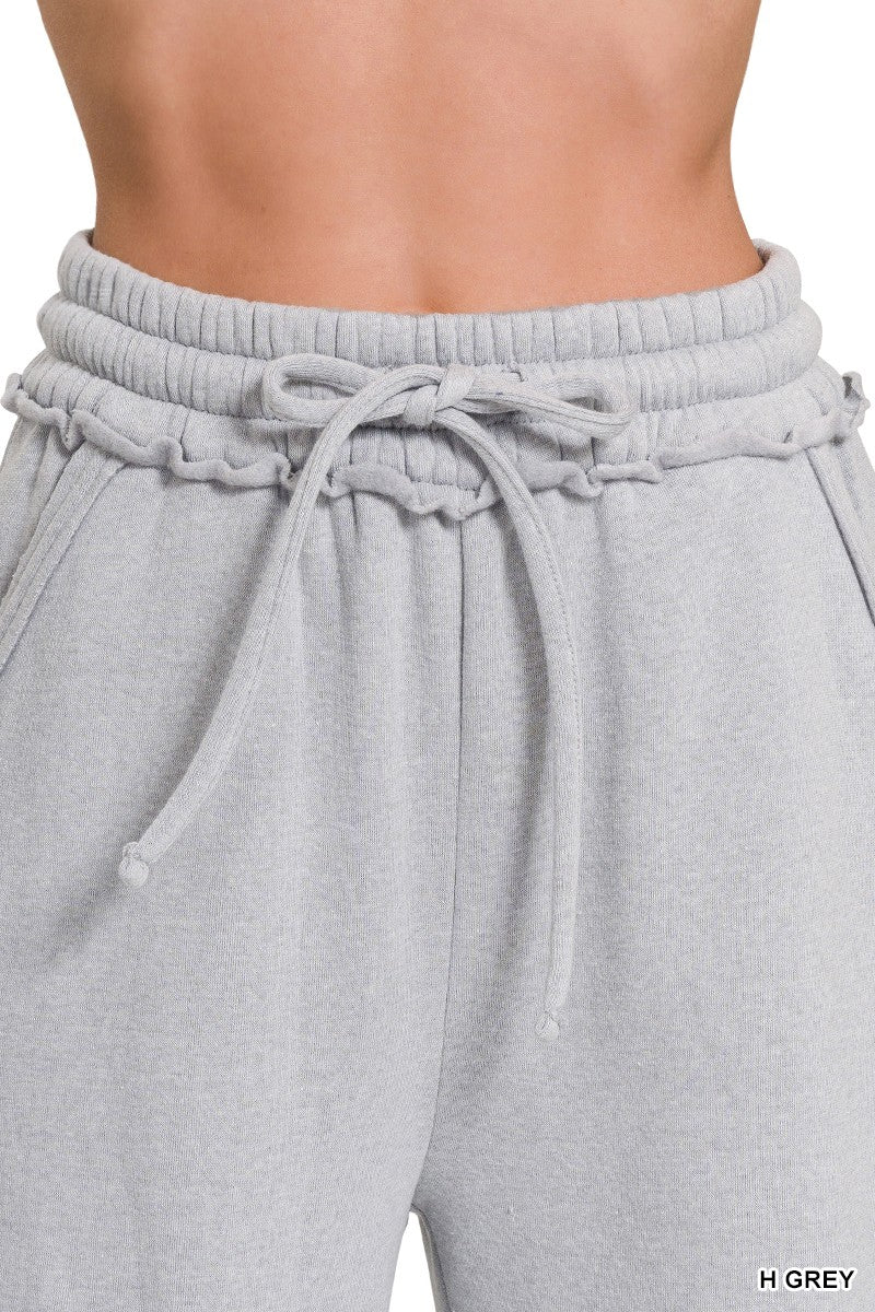 Fleece Exposed Seam Wide Leg Sweatpants Grey