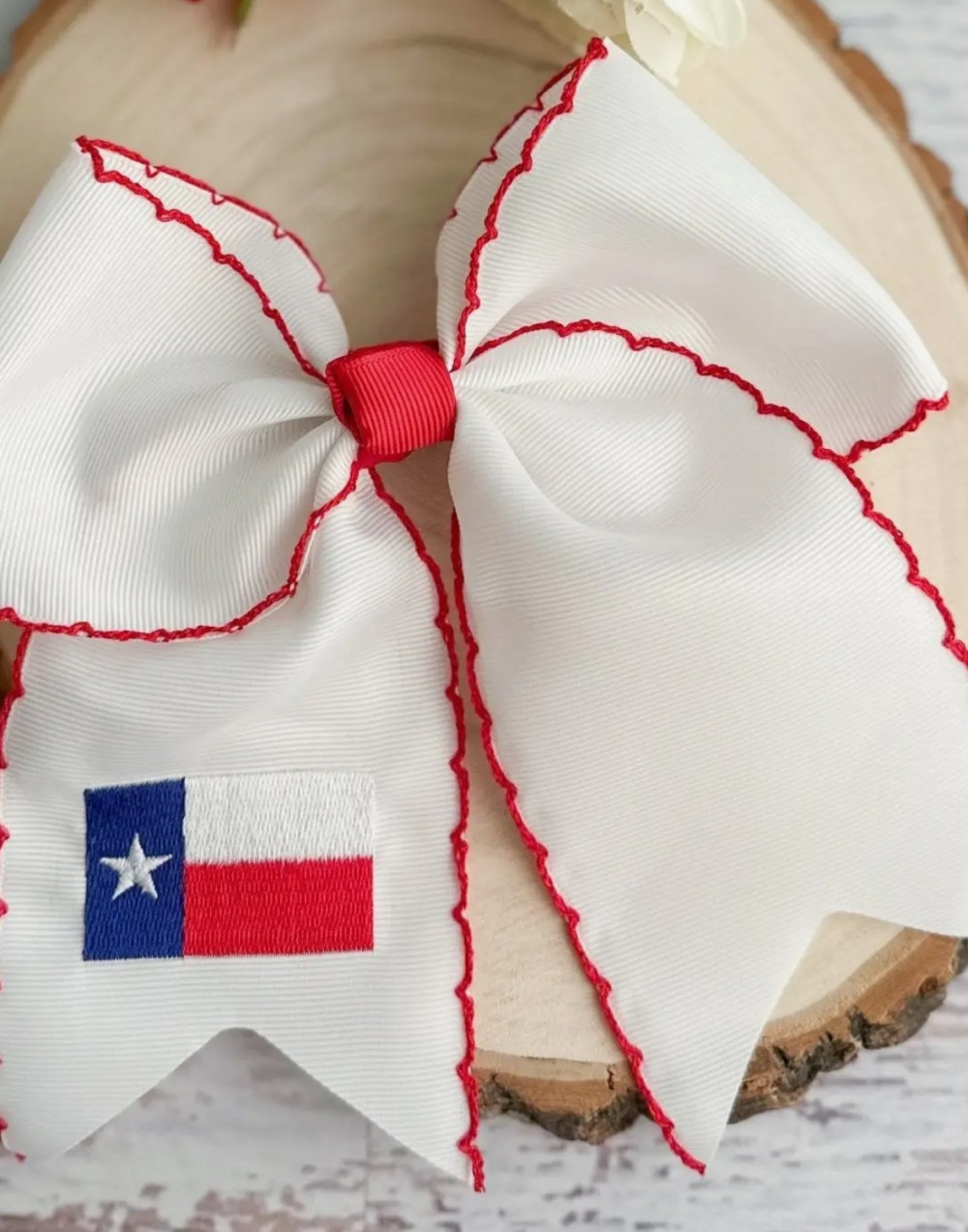Texas Flag Embroidered Cheer Bow On Clip