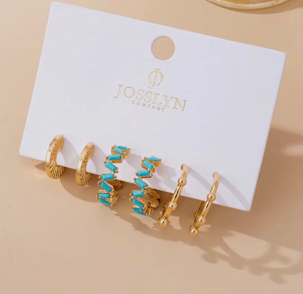 Turquoise Enamel Hoop Trio Earring Set