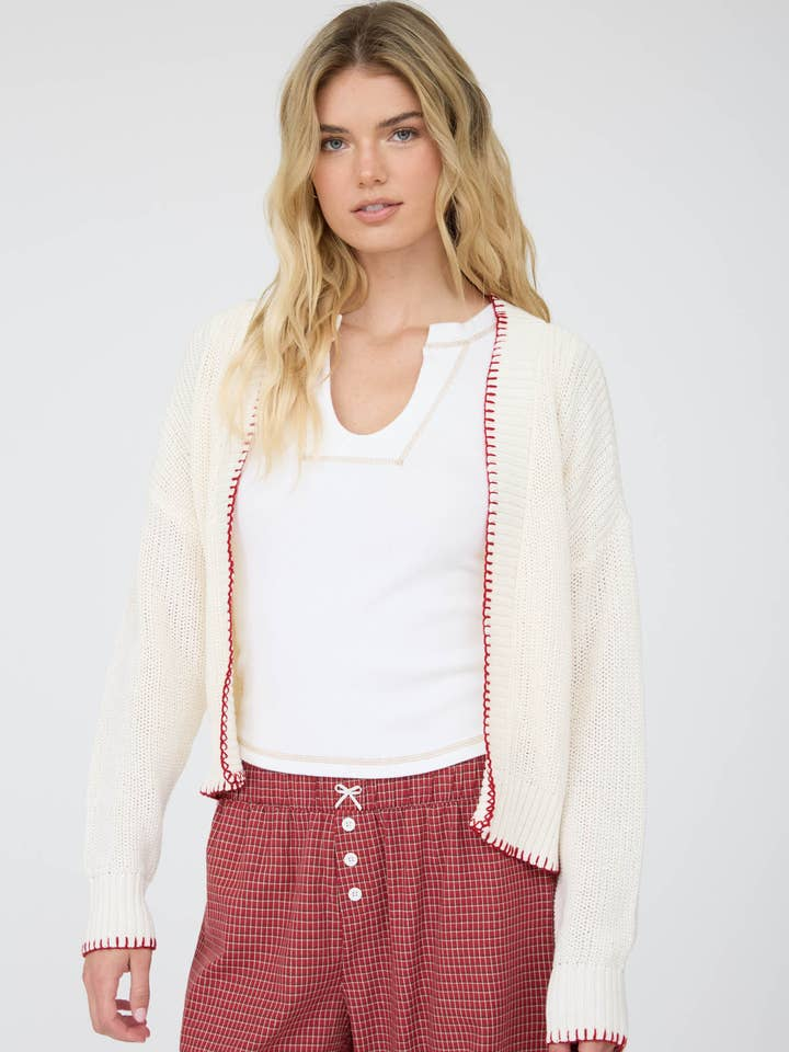 American Flag Contrast Stitch Knit Cardigan