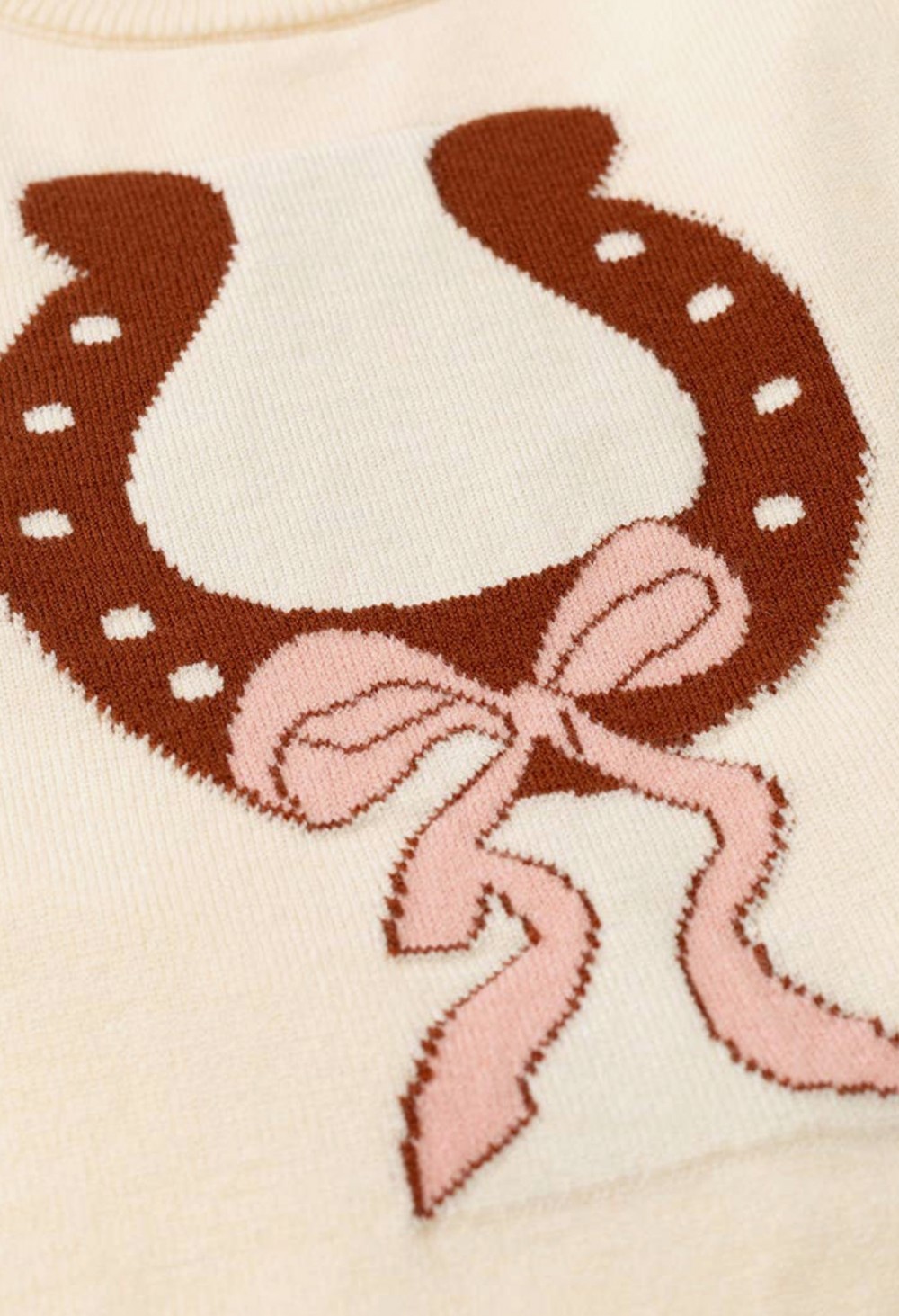 Horseshoe Knit Sweater Pink Bow Sleeves