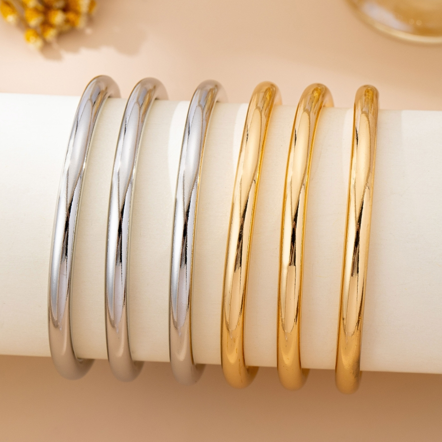 Chunky Triple Tube Bangle Set - Silver