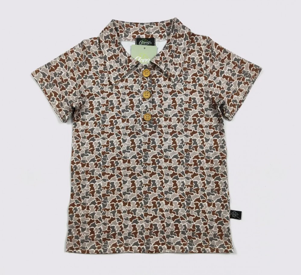 Distressed Camo Boy's Collar Shirt