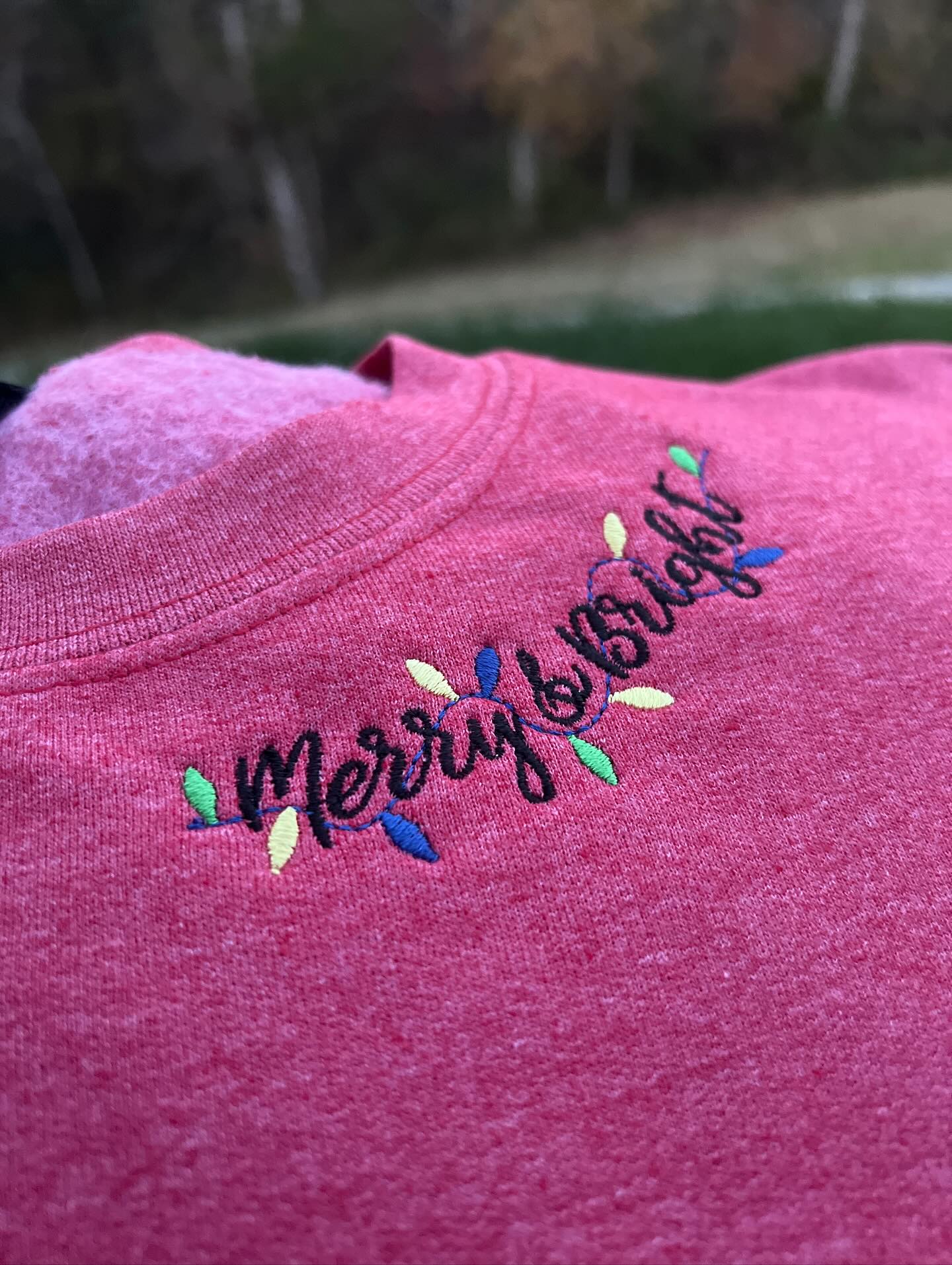 Merry & Bright Embroidered Collar Crewneck