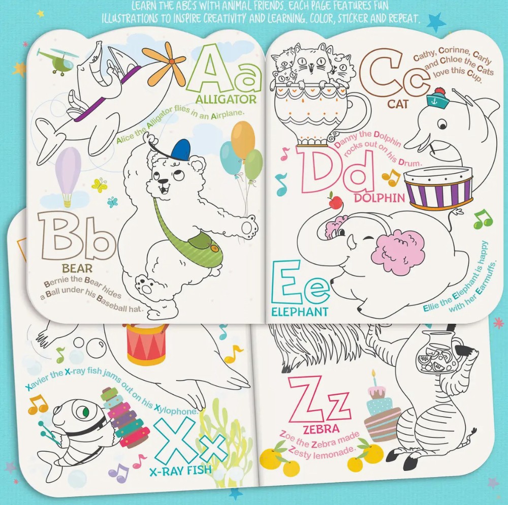 Animal ABC Dry Erase Reusable Coloring Book