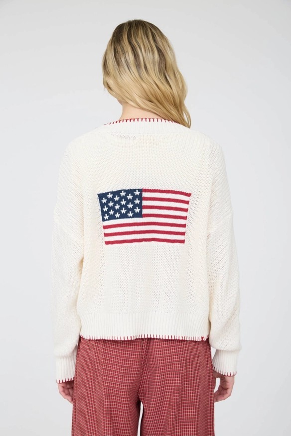 American Flag Contrast Stitch Knit Cardigan
