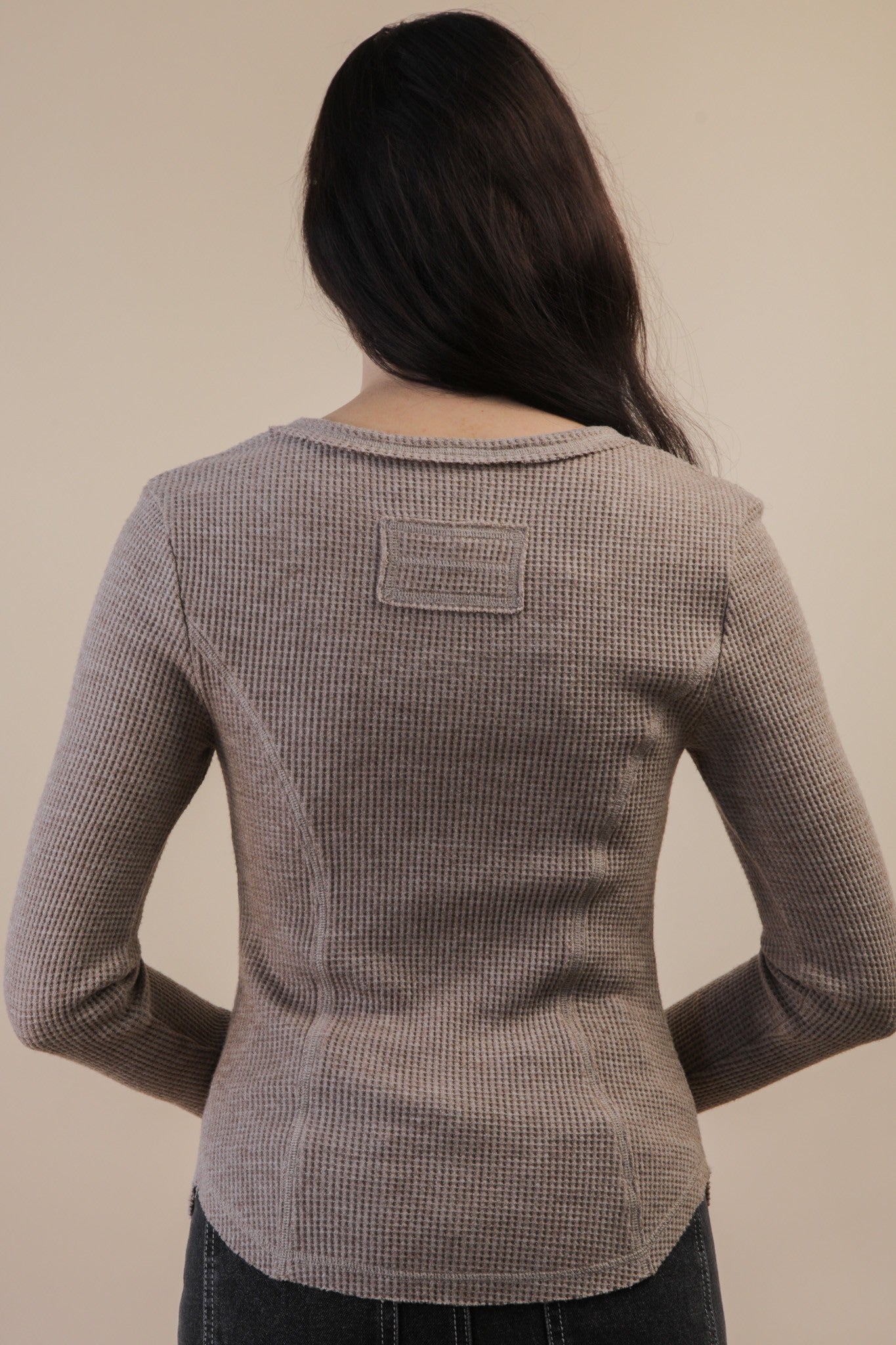 Button Down Fitted Knit Casual Top Mocha