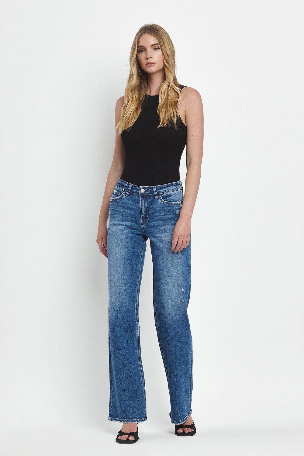 VERVET Mid Rise Full Length Wide Leg Jeans