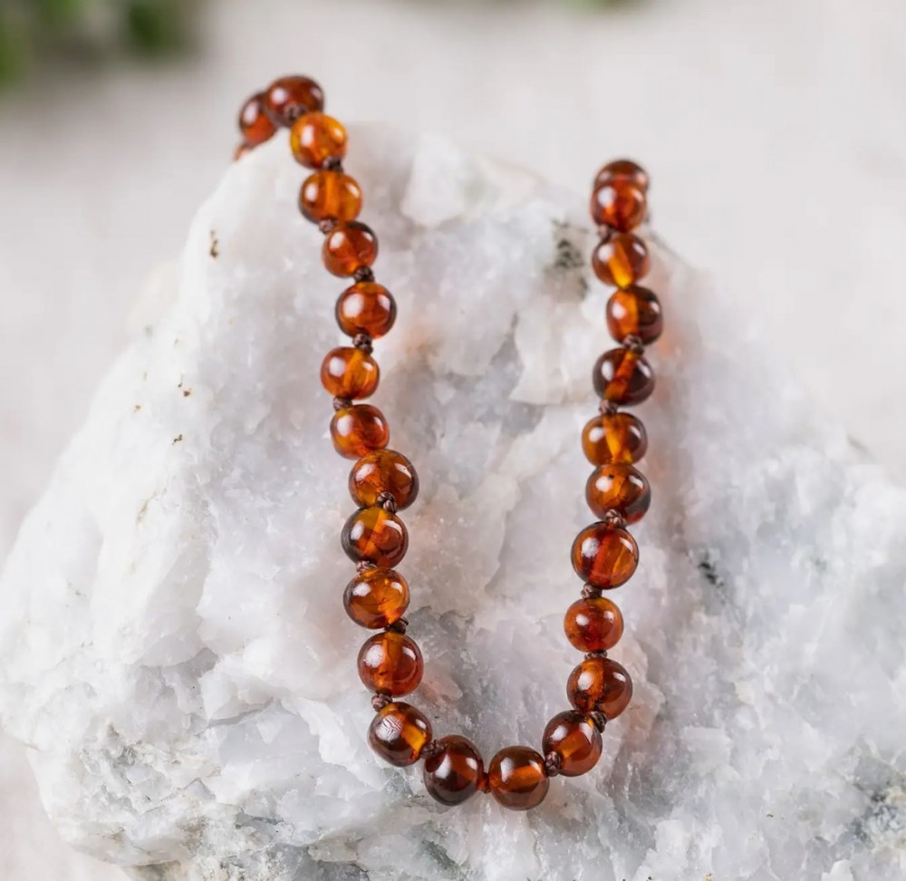 Dark Cognac Baltic Amber Beaded Necklace 12-13in
