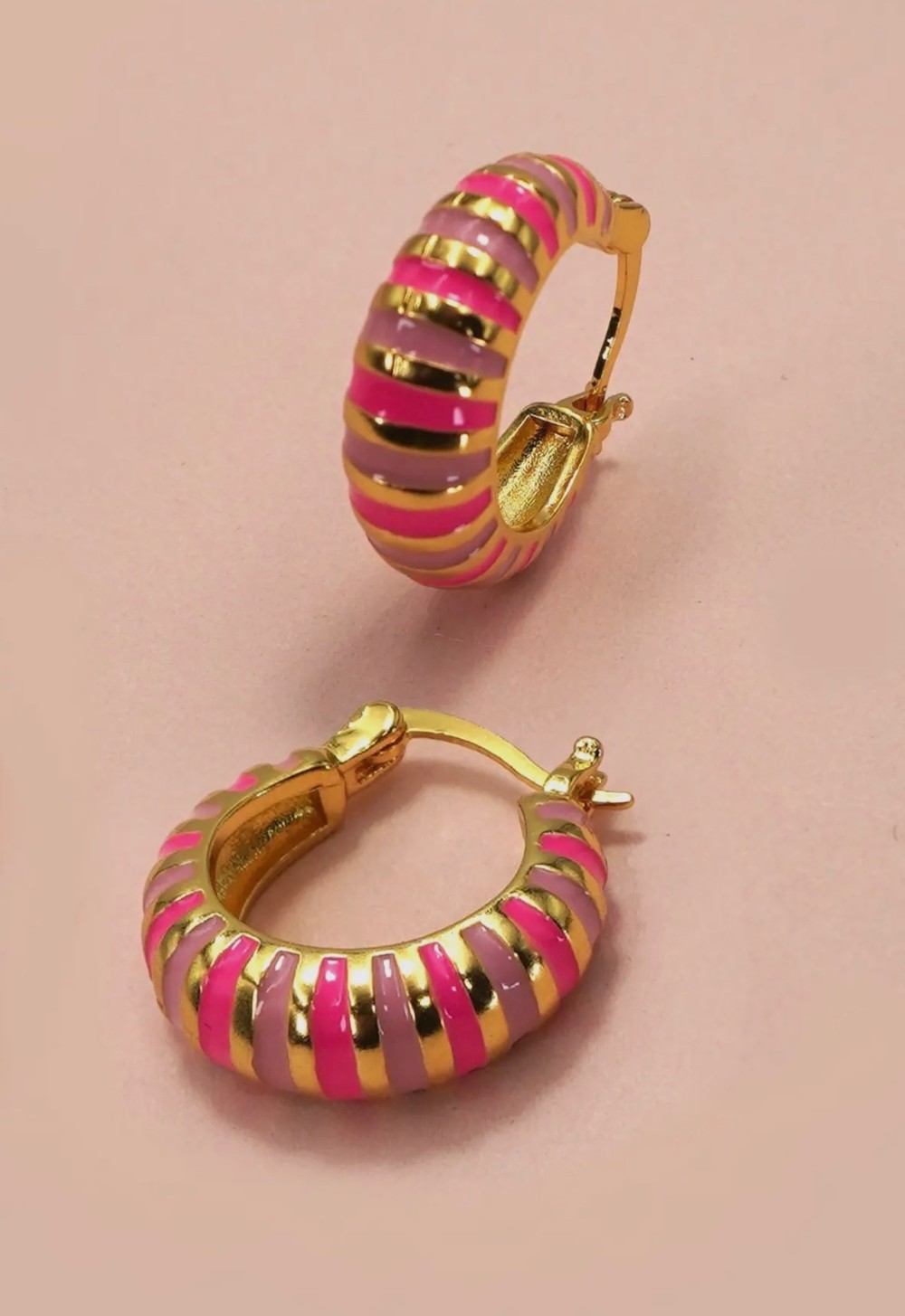 Colorful Enamel Huggie Hoop Earrings - Pink