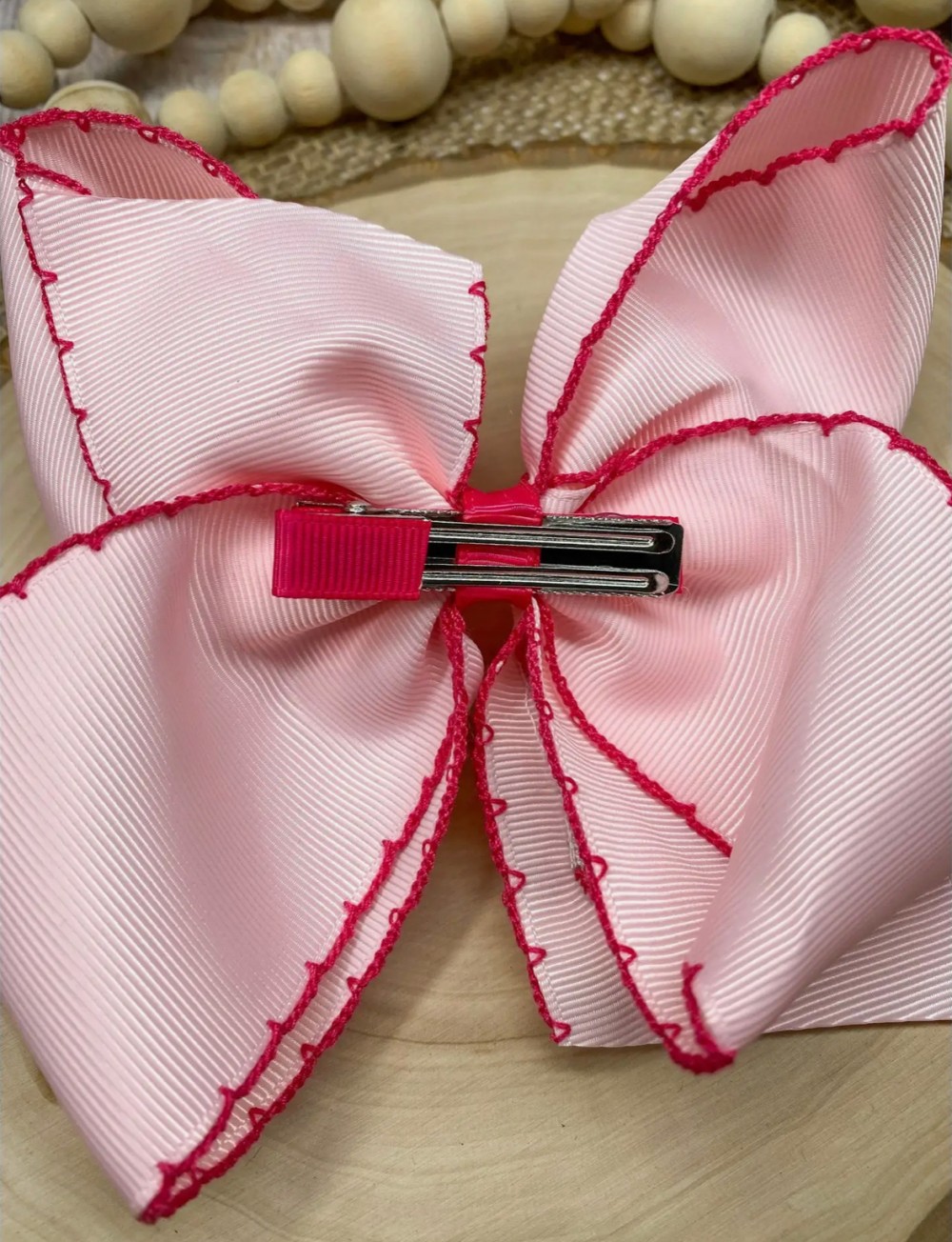 Pink Western Boot Embroidered Bow On Clip