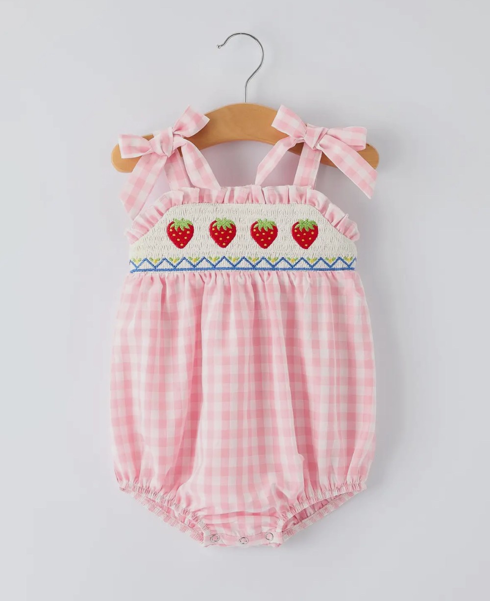 Strawberry Embroidered Ruffle Baby Romper