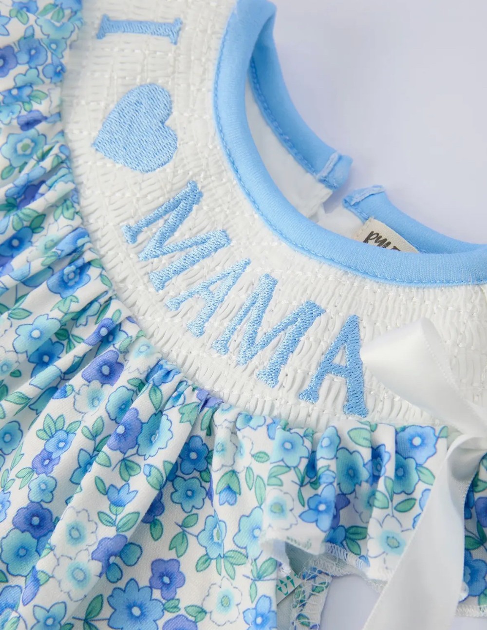 I Love Mama Blue Floral Baby Romper