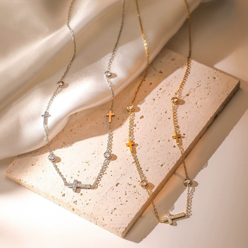 18K Stainless Steel Tarnish Free Cross Necklace - Gold