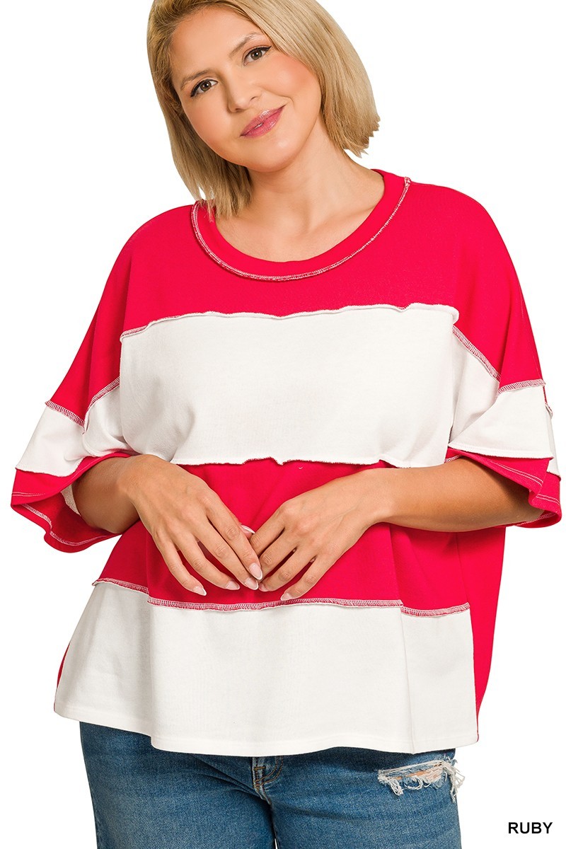 French Terry Color Block Exposed Seam Top